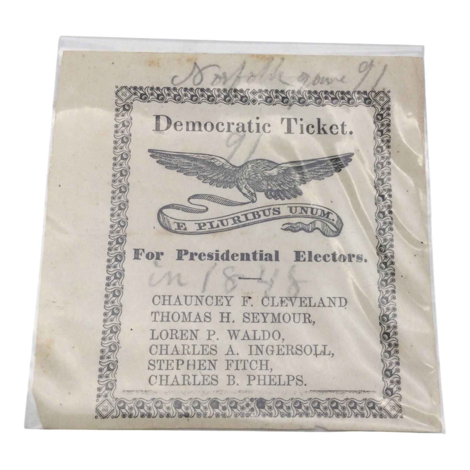 Mid 1800's Democratic Ticket For Presidential Electors (1 of 2)