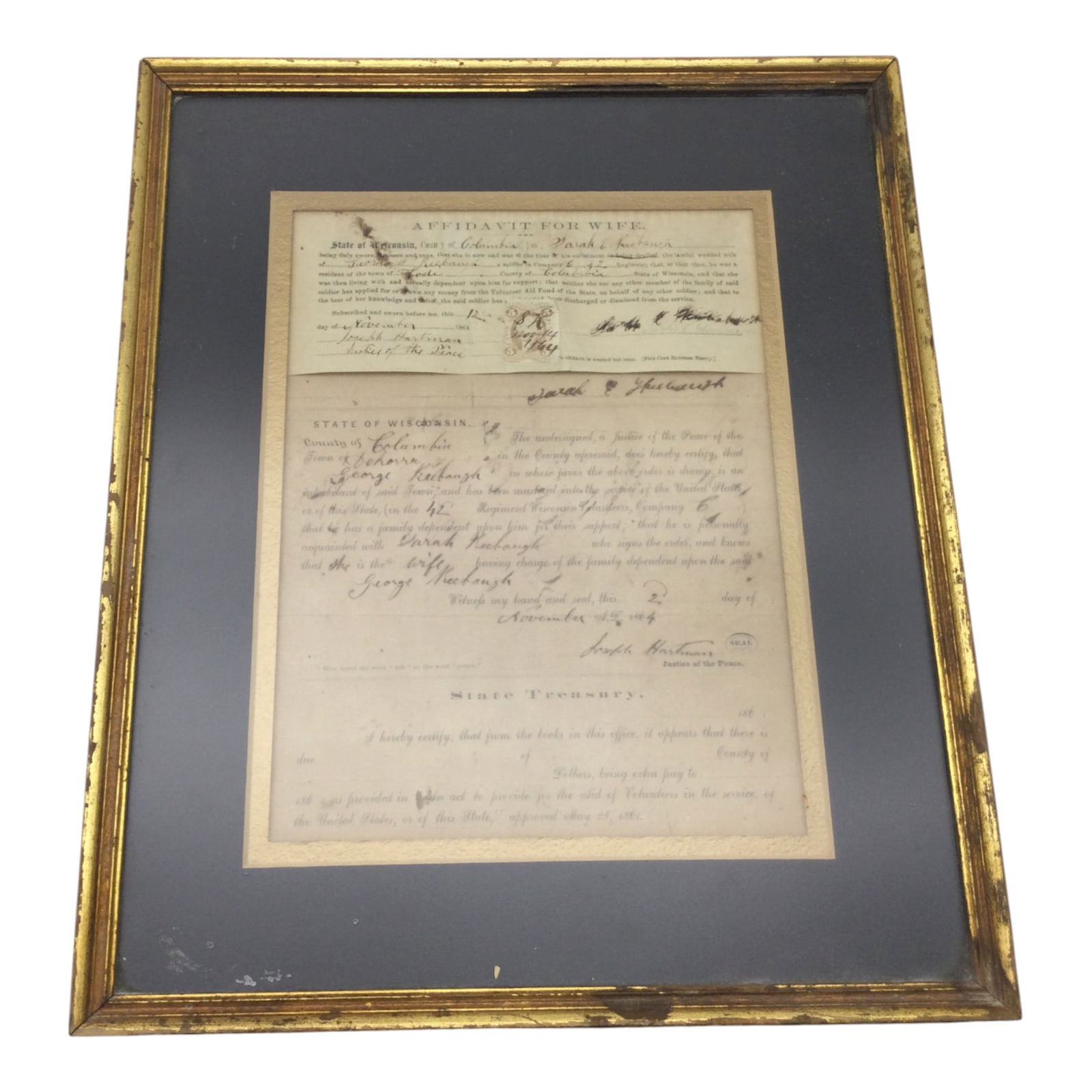 Civil War Affidavit For Wife and Letter From State Treasury (1 of 4)