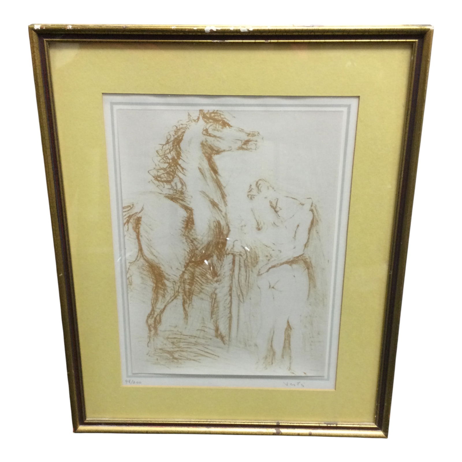 Marcel Vertes (Hungarian, 1895-1961) Signed and Numbered Lithograph: Marcel Vertes (Hungarian, 1895-1961) Signed and Numbered 98/200 'Equestrian Love' Lithograph depicting a nude couple kissing next to a horse. This piece was part of Vertes' circus series. Approx. 21 i