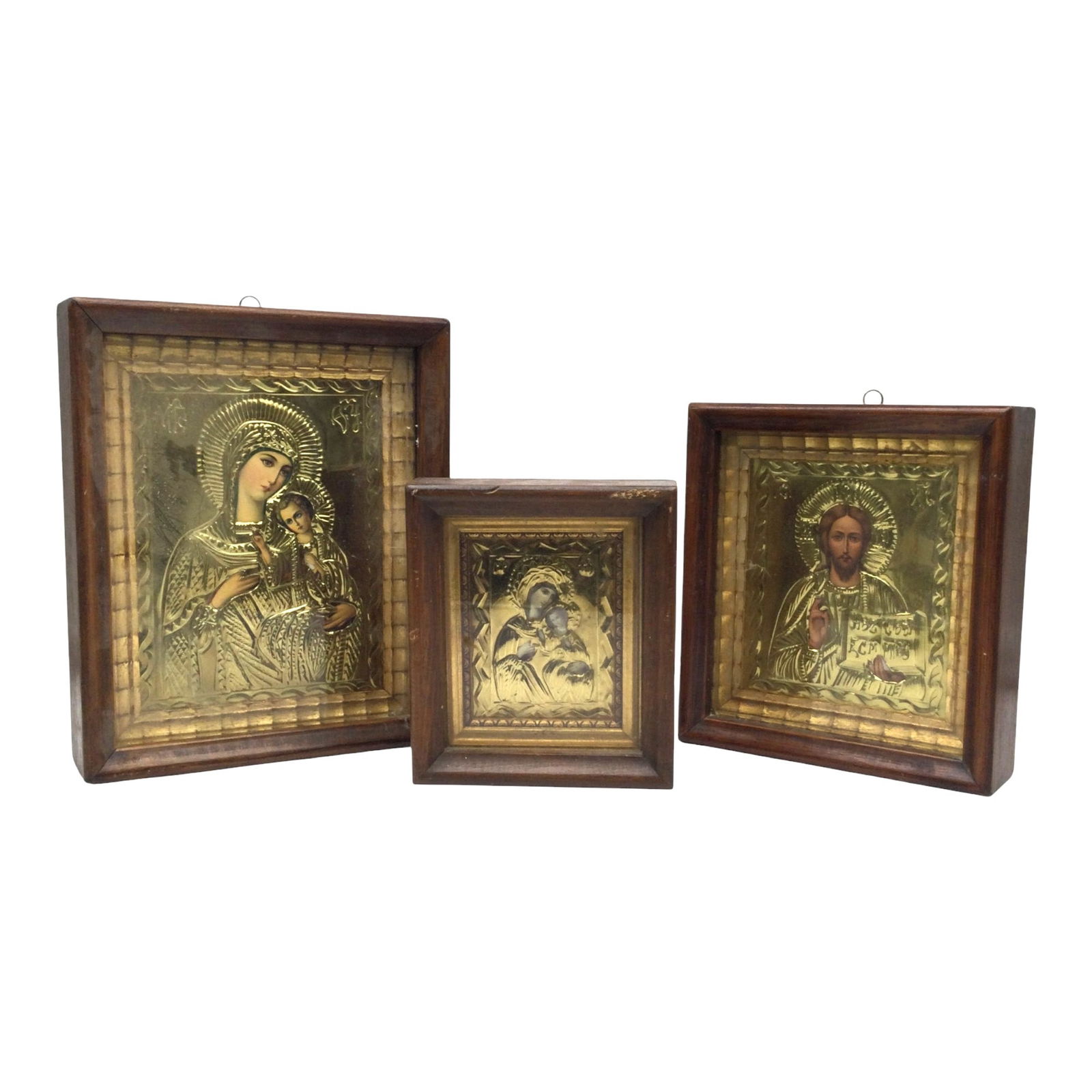 Lot of 3 Orthodox Christian Relief Metal Riza Icons (1 of 7)