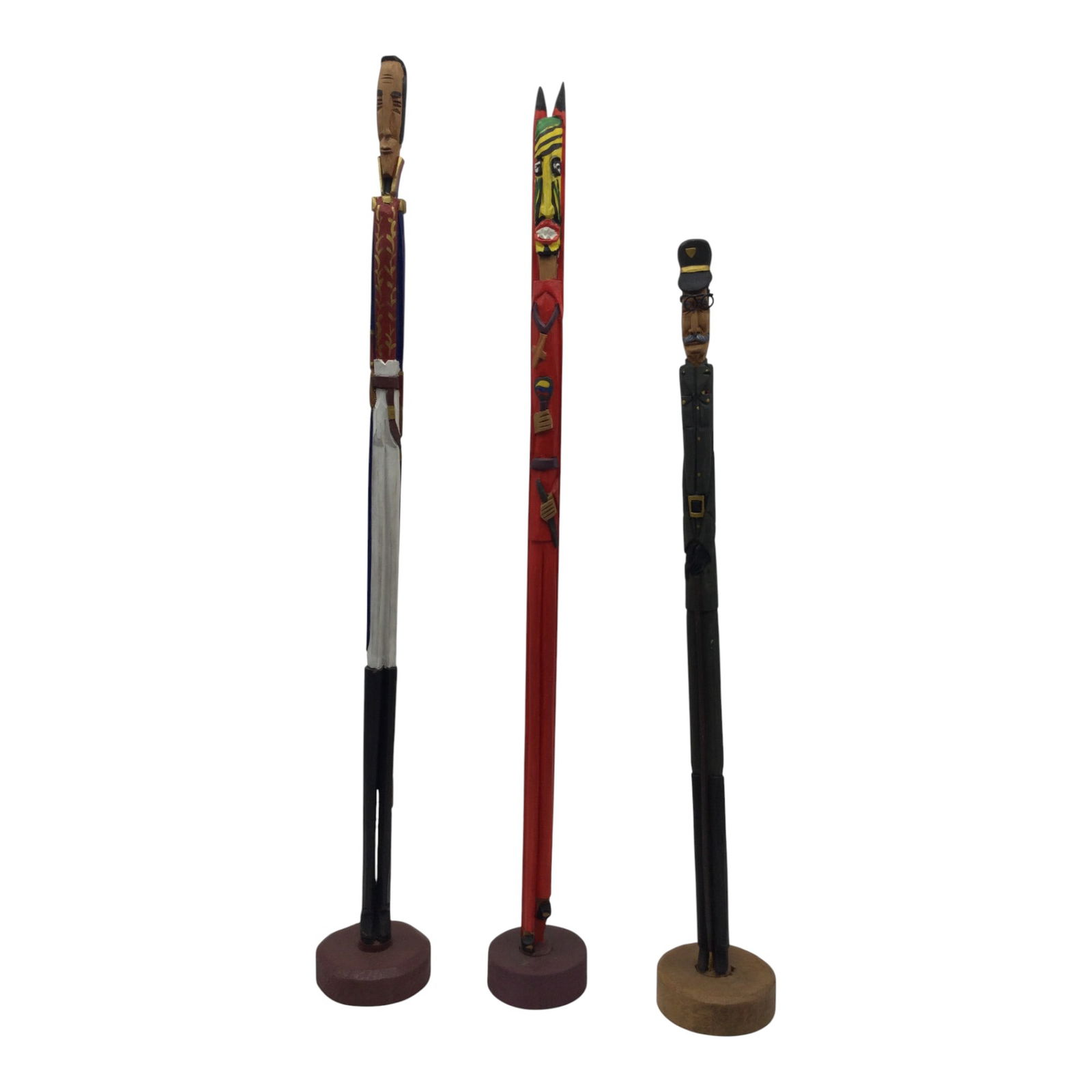 Lot of 3 Signed and Dated Hand Carved and Painted Wood Sculptures (1 of 7)