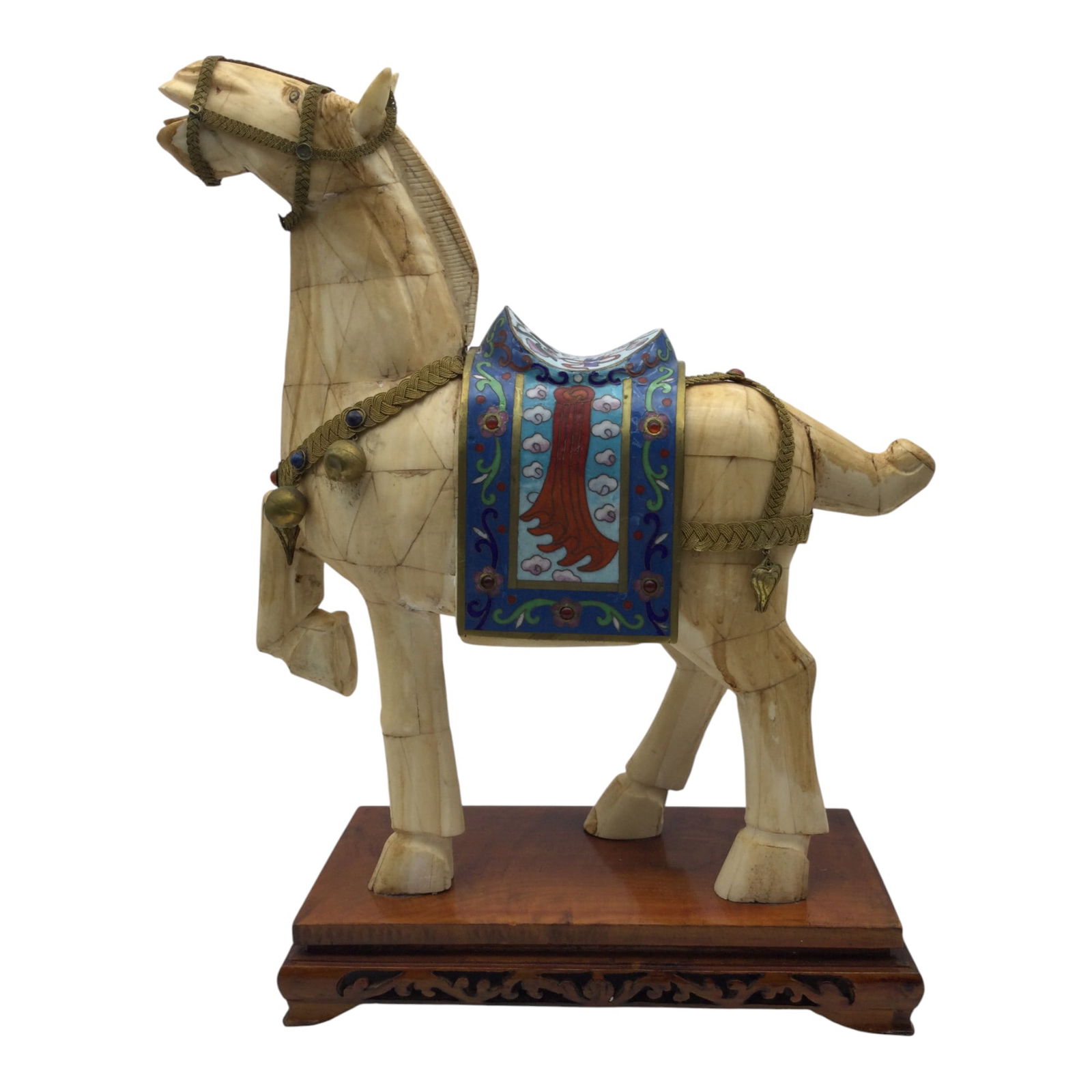 Chinese Bone and Cloisonne War Horse Sculpture (1 of 6)