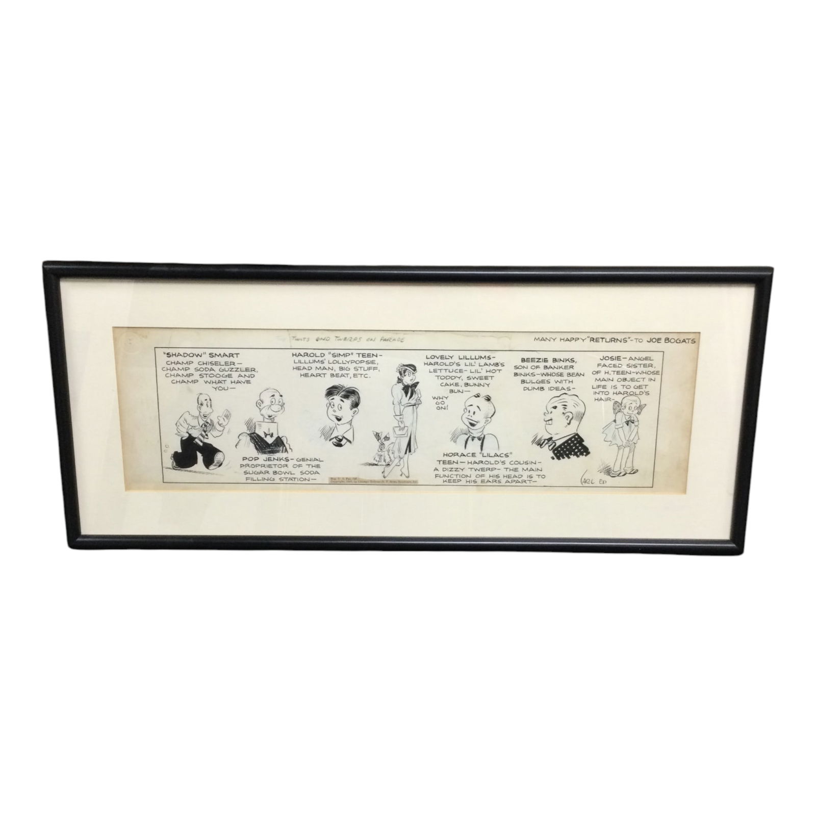 Carl Ed (1890 -1959) Signed Hand Drawn 'The Twits and Twerps on Parade' Cartoon Strip (1 of 5)