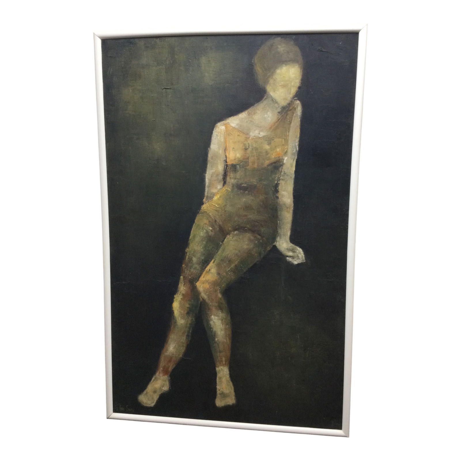 Anne Smith Signed Large Oil on Canvas: Anne Smith Signed Large Oil on Canvas depicting a woman sitting. Signed on top rear as well. Approx. 62 inches tall x 39.5 wide.