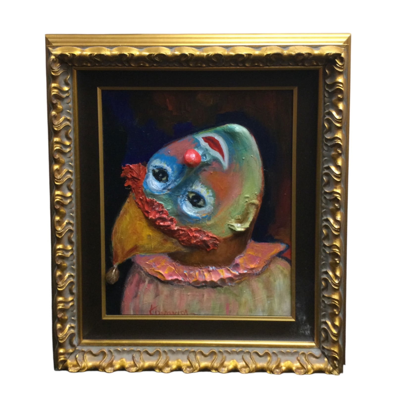 Mark Kanovich Georgian/Israeli Signed 'Incognito': Mark Kanovich Georgian/Israeli Signed 'Incognito' depicting a 3D clown. APprox. 25 inches tall x 21 wide.