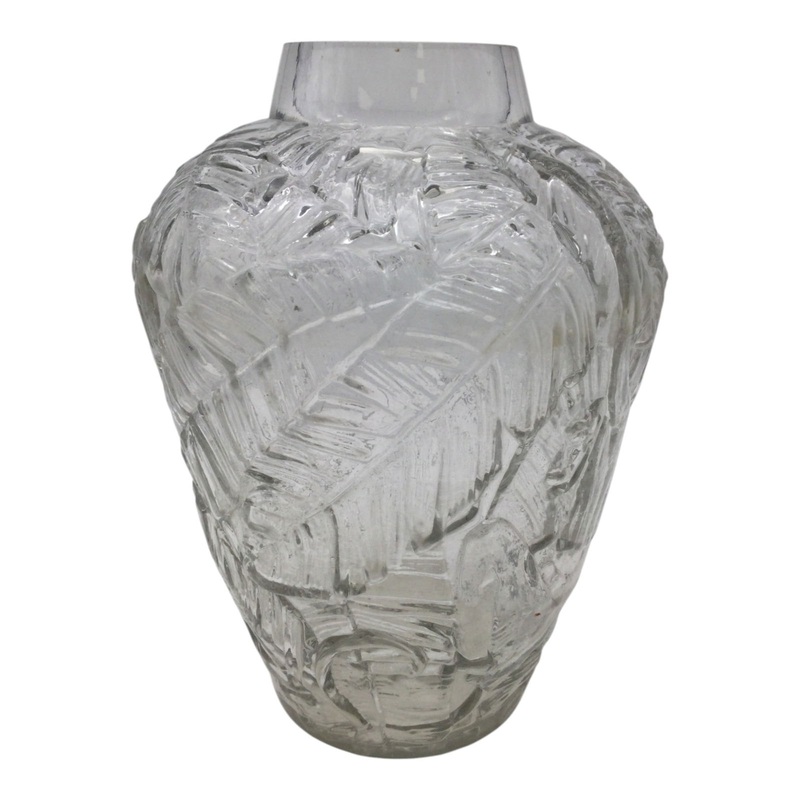 Glass Jungle Motif Vase: Glass Jungle Motif Vase with monkeys swinging. Approx. 10 inches tall x 8 wide, 4 lbs.