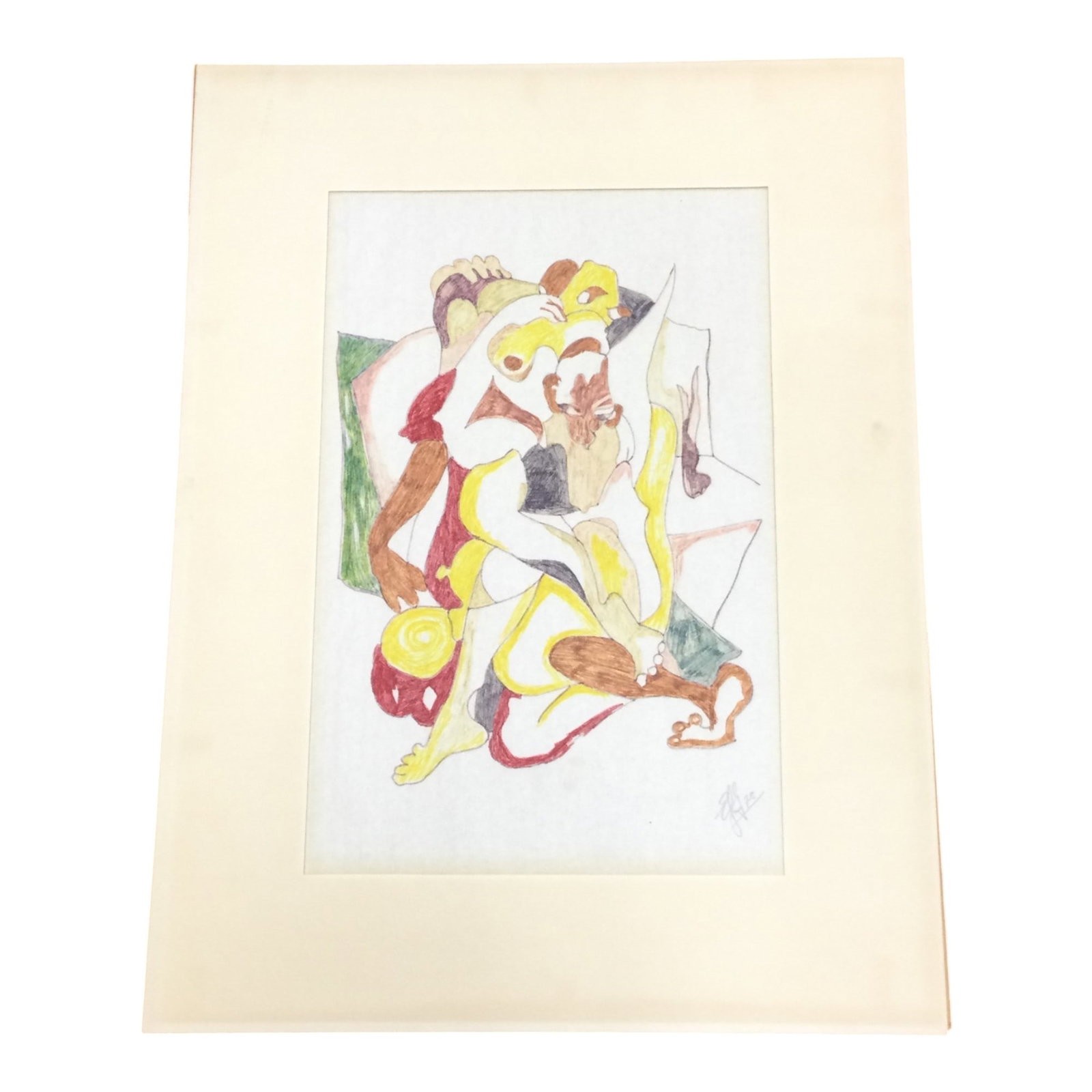 Mid Century Signed and Dated Color Pencil on Paper Abstract Art (1 of 3)