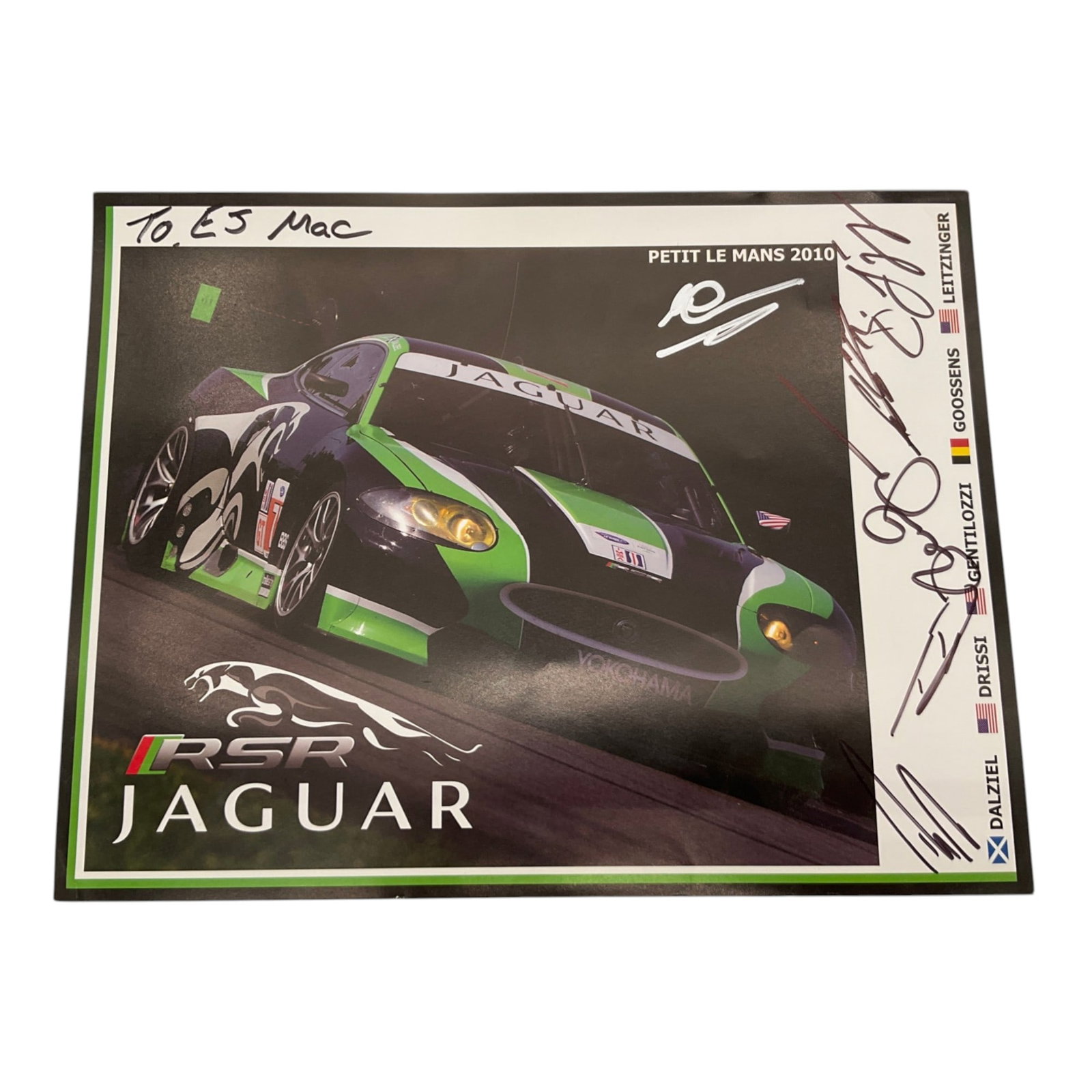 2010 Petit Le Mans Jaguar RSR Team; 6 Autographs (1 of 2)
