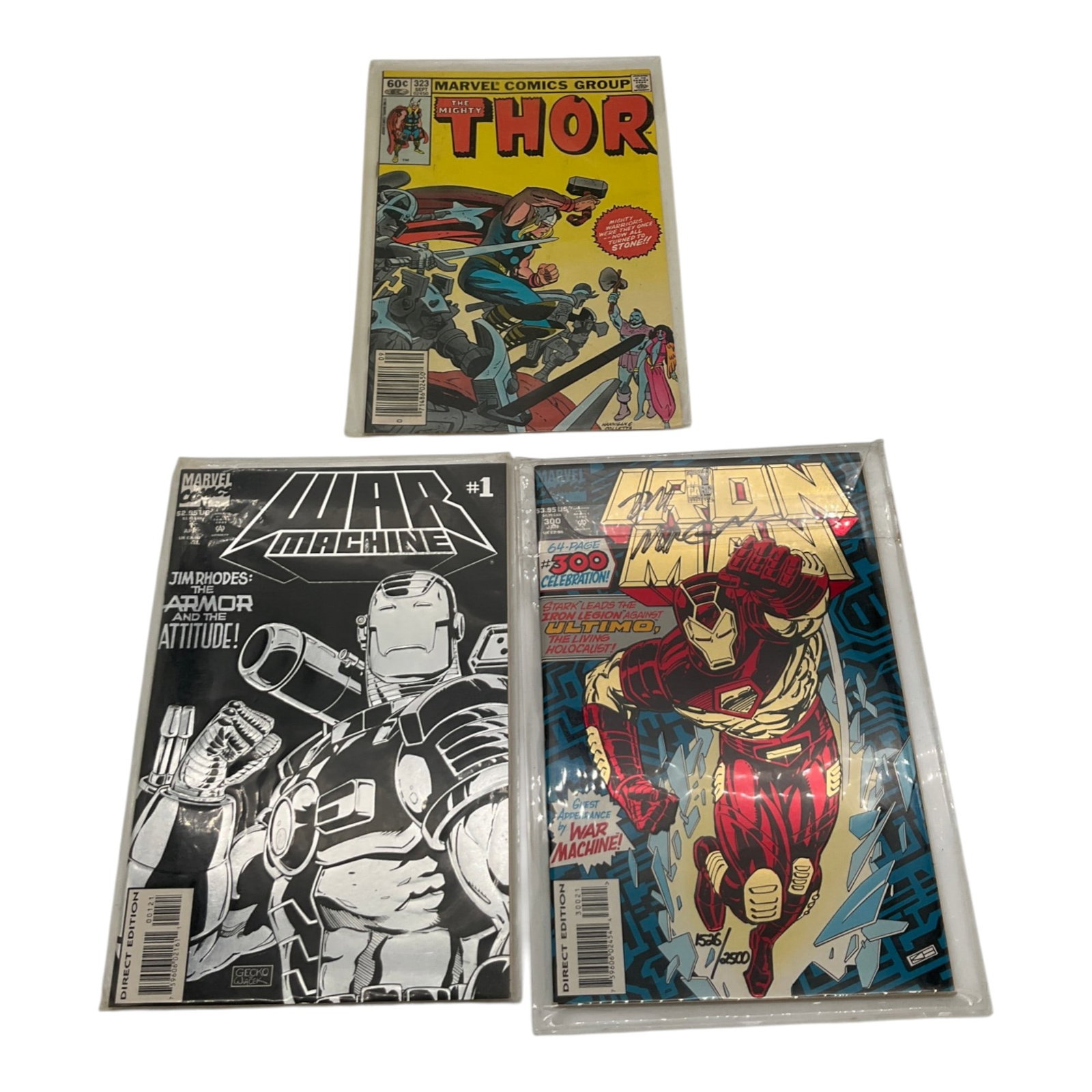 Lof of 3 Marvel Comics: Iron Man Signed Tom MOrgan and COA, War Machine #1, Thor 323 (1 of 2)