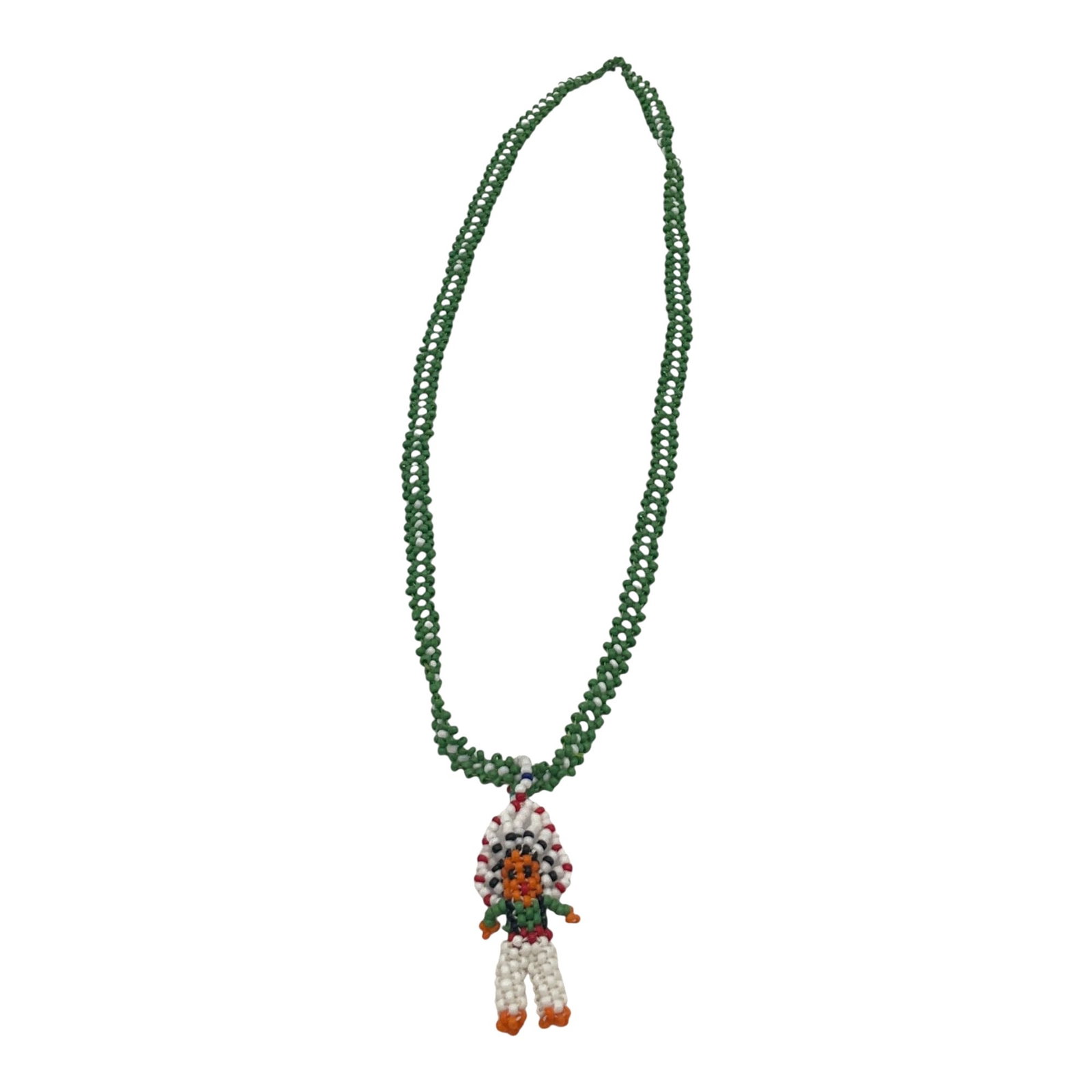 Vintage New Mexico Bead Necklace and Pendant: Vintage Covered Wagon-Gifts Old Town Plaza Albuquerque, New Mexico Bead Necklace and Indian Chief Pendant. Approx. 10.5 inch drop necklace, 2 inch tall pendant x 1 wide.