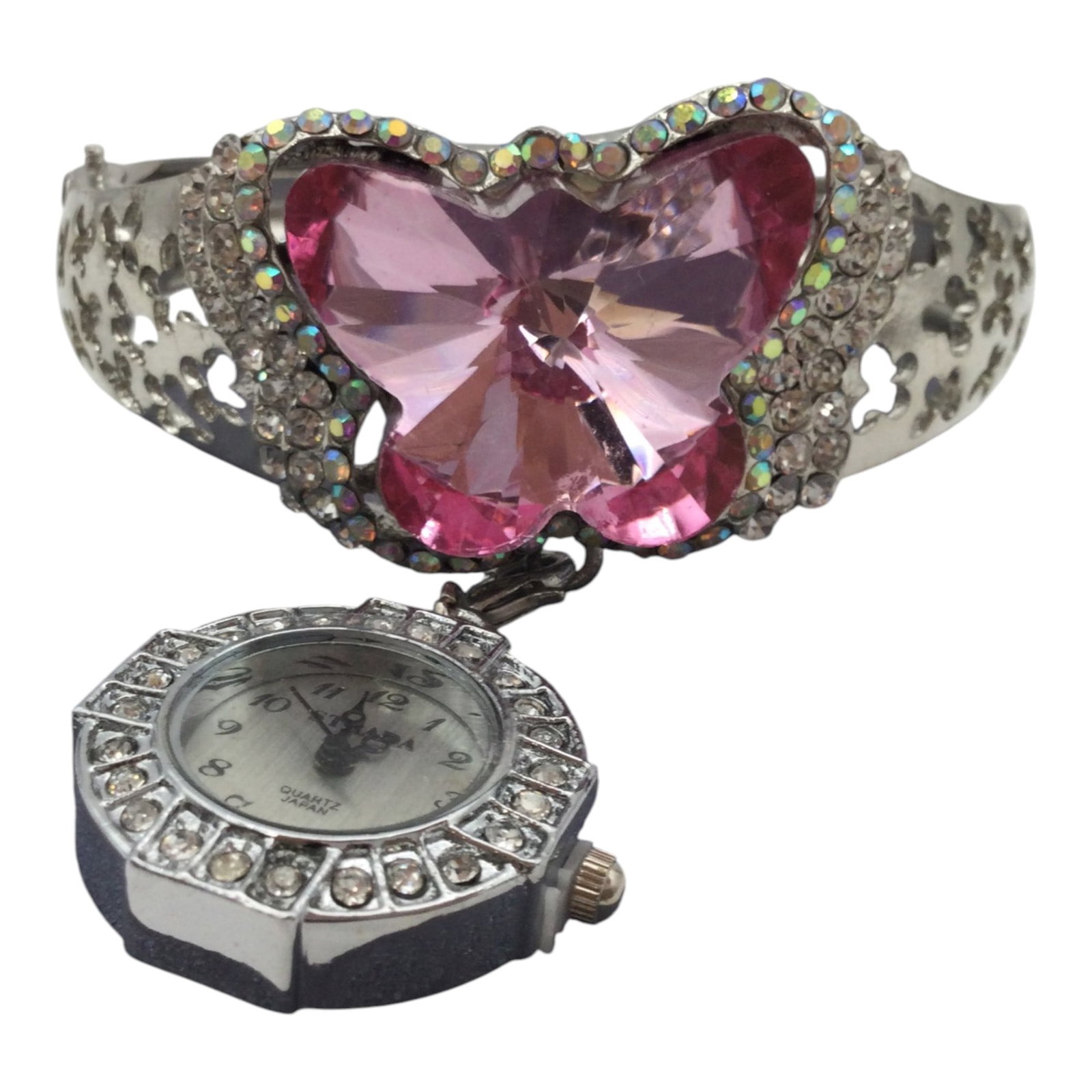 Strada Butterfly Hinge Bangle w/ Dangle Watch - 3