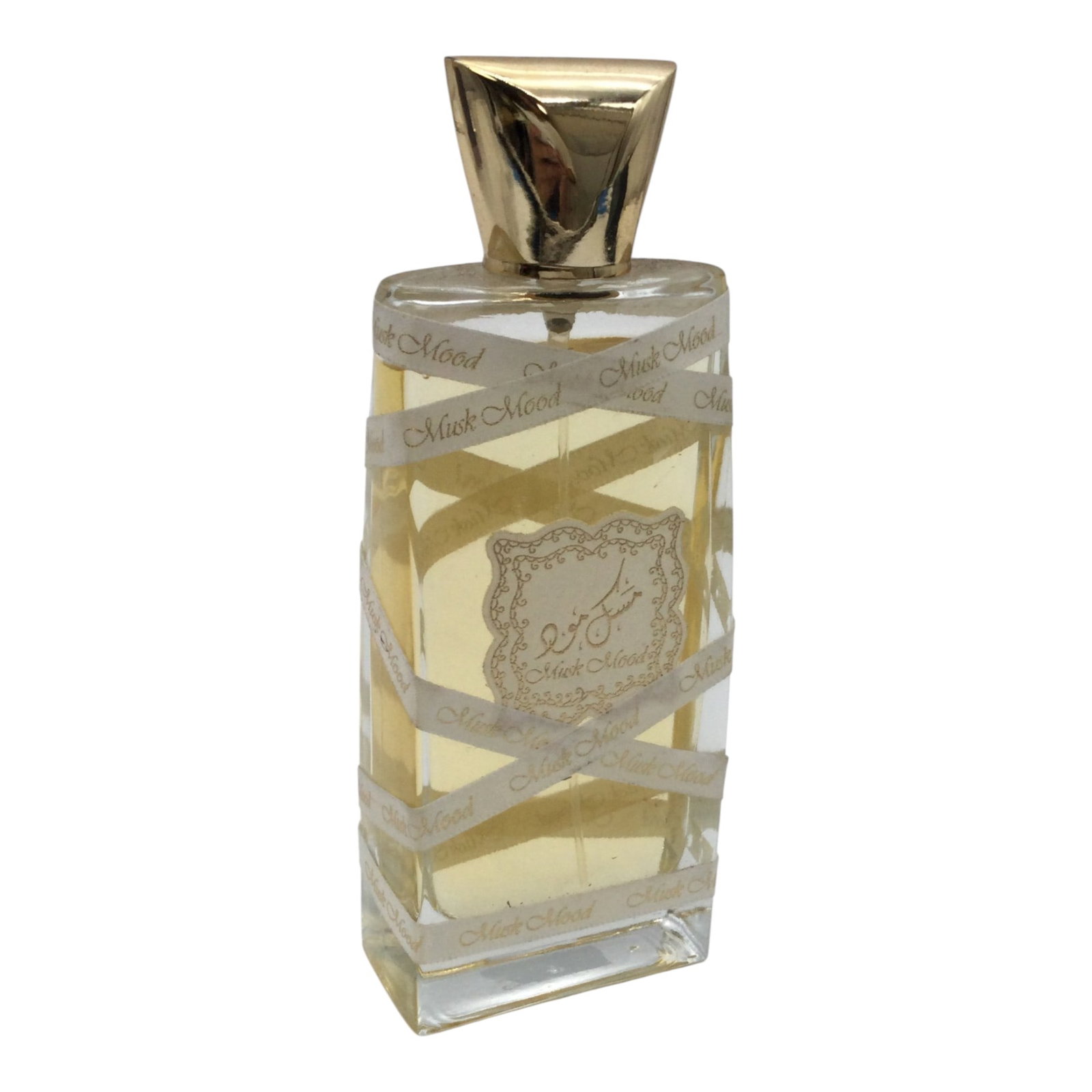 Musk Mood by Lattafa Perfume: Musk Mood by Lattafa Perfume spray. Approx. 6.5 inches tall x 2.25 wide x 1.25 deep, 14.9 oz. Approx. above 80% full
