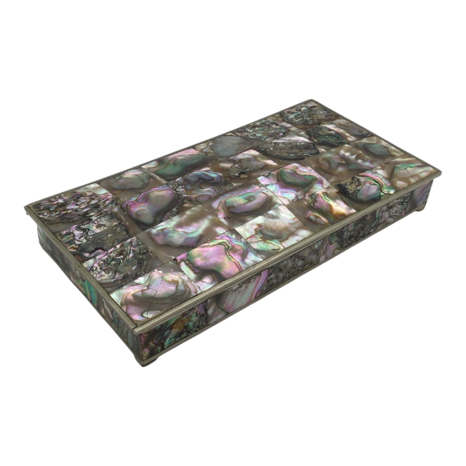 Mexican Silver Stamped MOP Inlaid Wood Box (1 of 6)