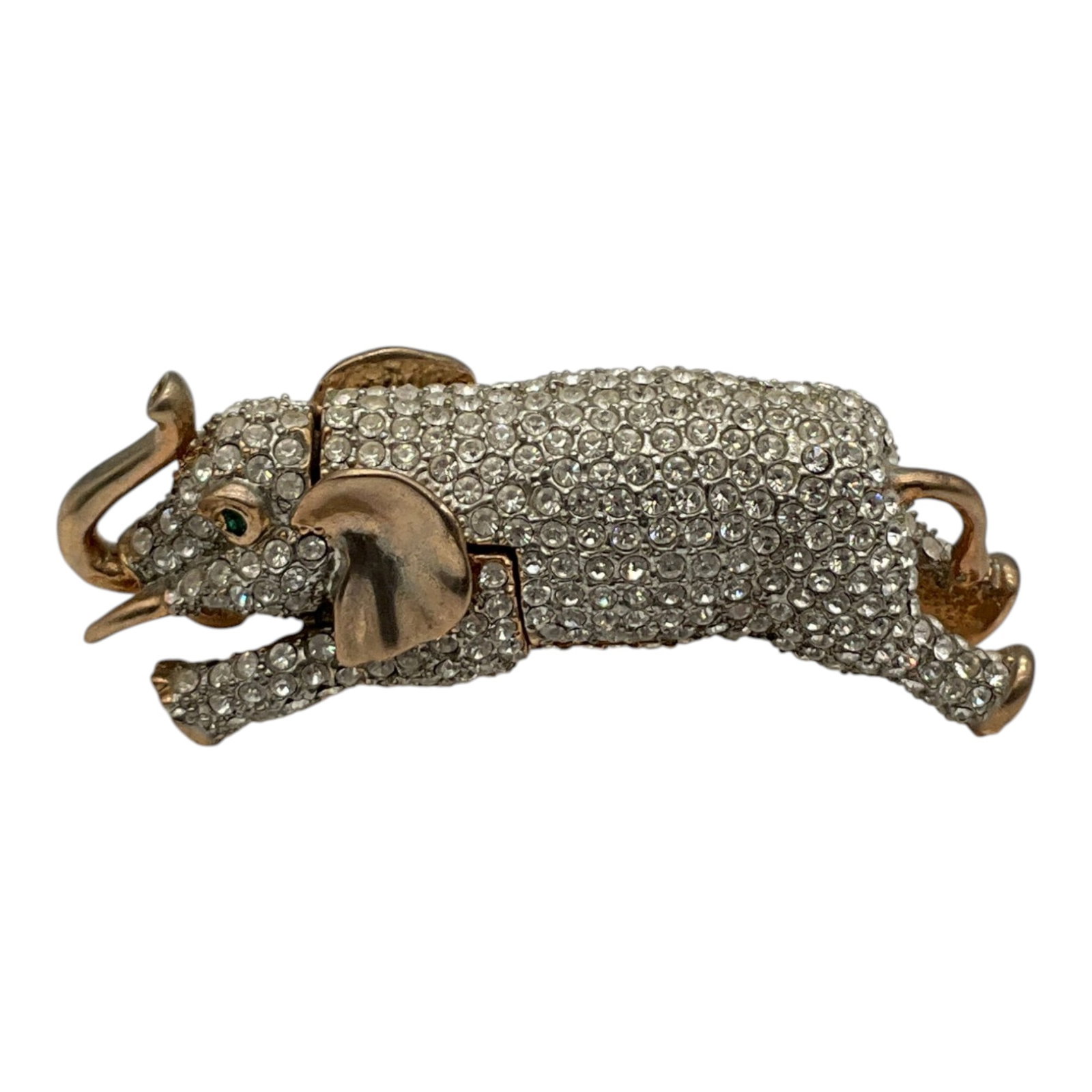 Elephant Trinket Box: Rhinestone Elephant Trinket Box. Approx. 1.5 inches tall x 1 wide x 4 deep.