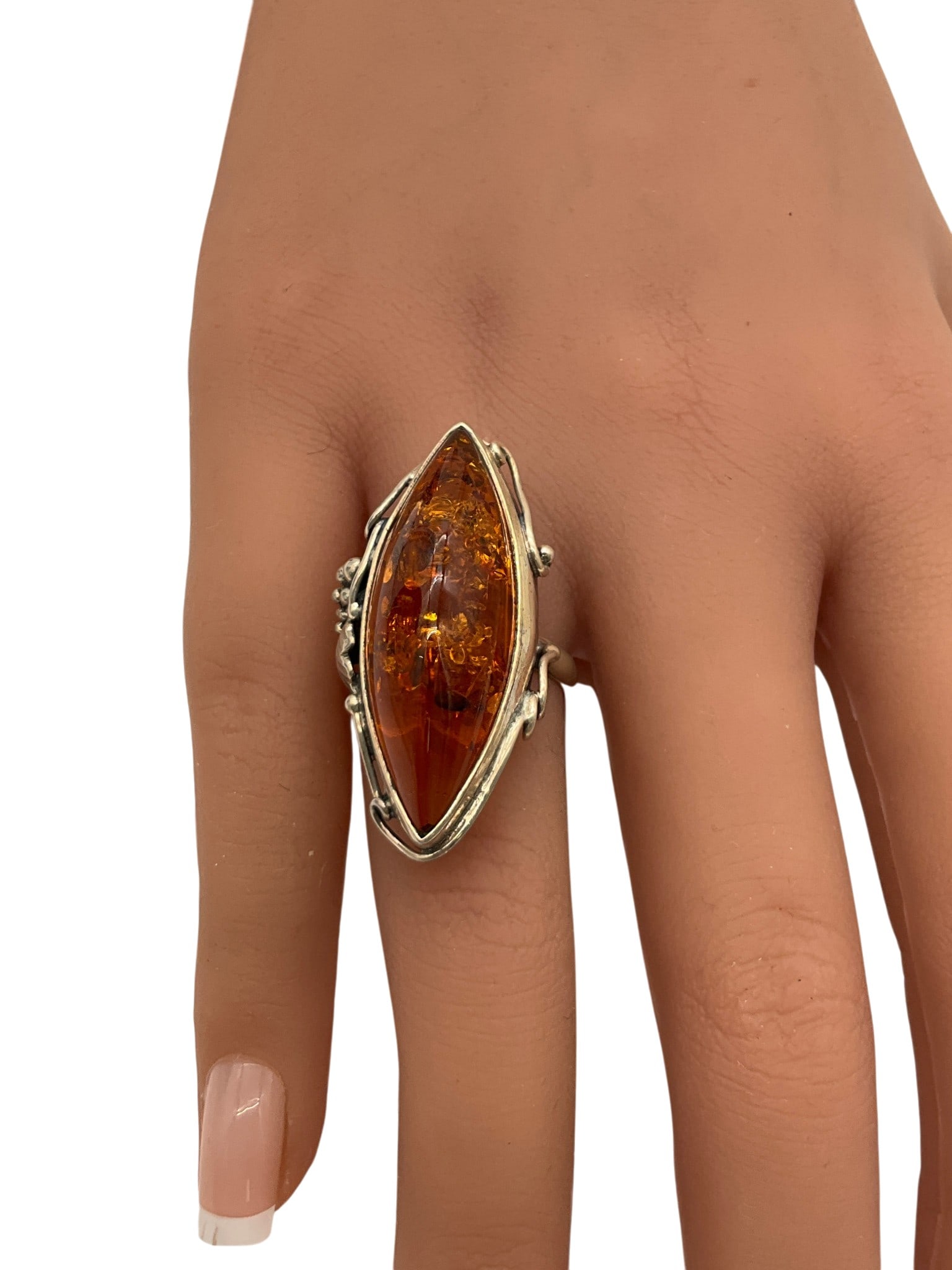 Sterling Silver Stamped 925 Amber Ring (1 of 5)