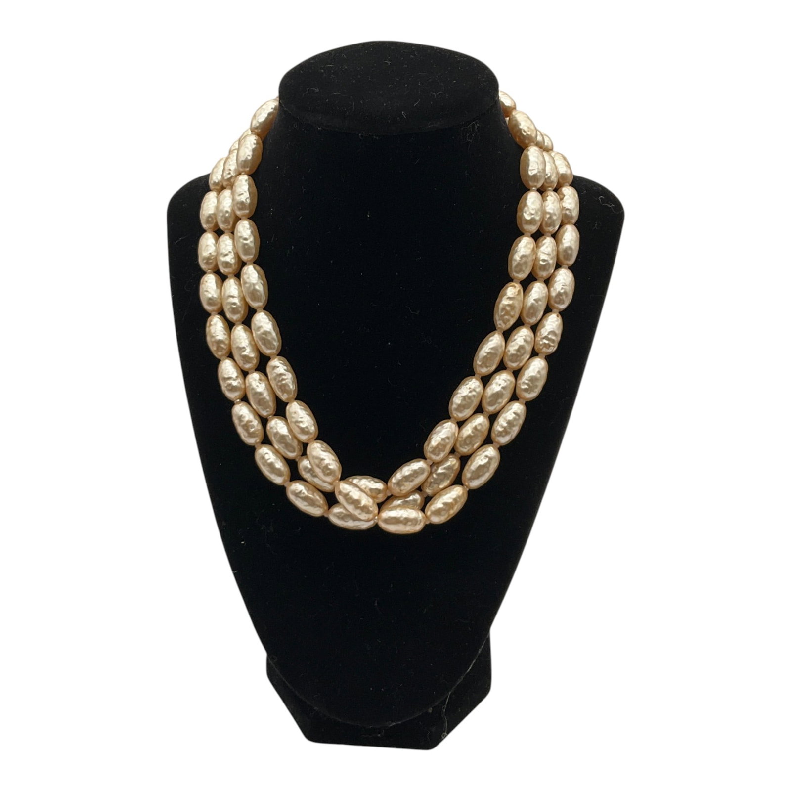 Vintage Vendome Triple Row Faux Pearl Necklace Choker: Vintage Vendome Triple Row Faux Pearl Necklace Choker. Approx. 19 inches end to end x 1.25 wide. 5.3 oz.