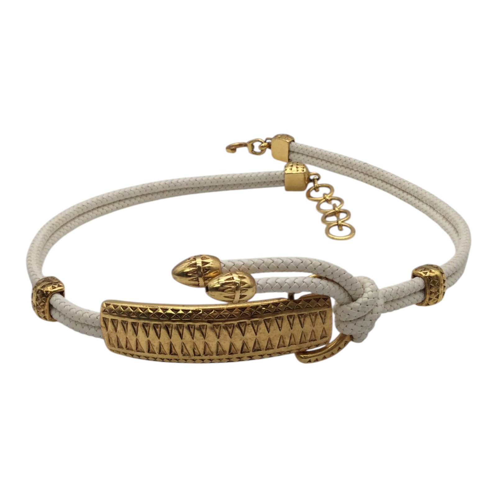 Clara Studio Inc. For Asymmetry Rope Belt: Made in USA Clara Studio Inc. For Asymmetry Rope Belt with gold tone accented hardware. Approx. 33 inches end to end x 1 wide
