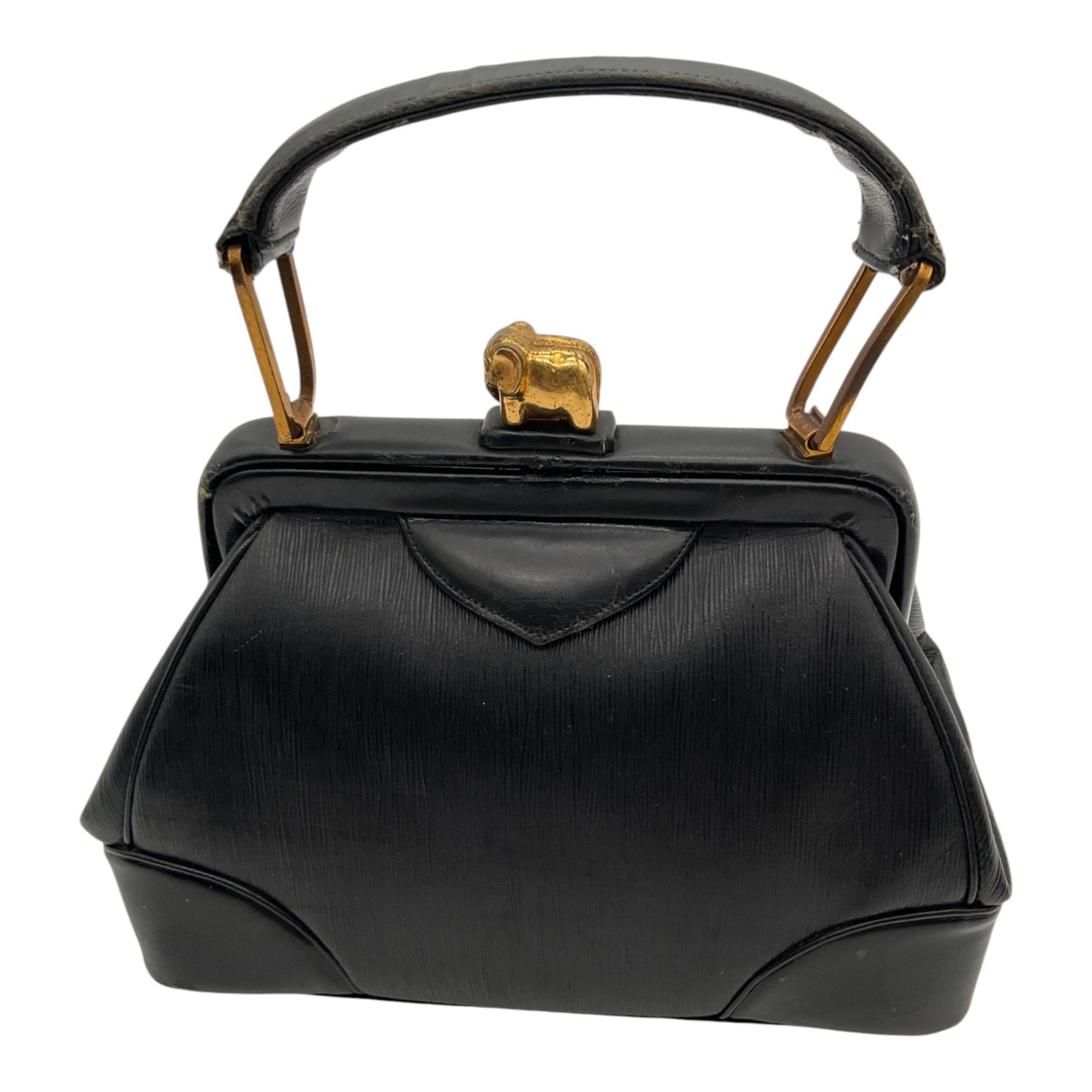 Vintage Small Doctors Bag Handbag Purse: Vintage Small Hand Purse in the style of a doctors travel bag with elephant lock. Approx. 2.5 inch drop, 5 tall x 7.5 wide x 4 deep, 1 lbs.