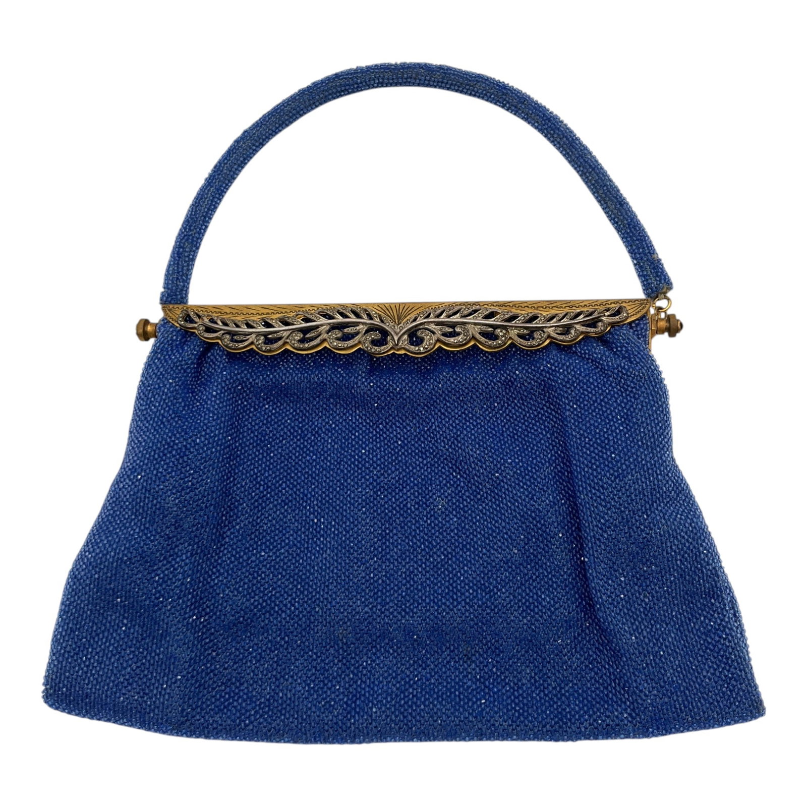Made in France Beaded Evening Handbag: Made in France blue Beaded Evening Handbag. Approx. 5 inch drop, 6 tall x 9 wide x 0.25 deep, 11 oz.