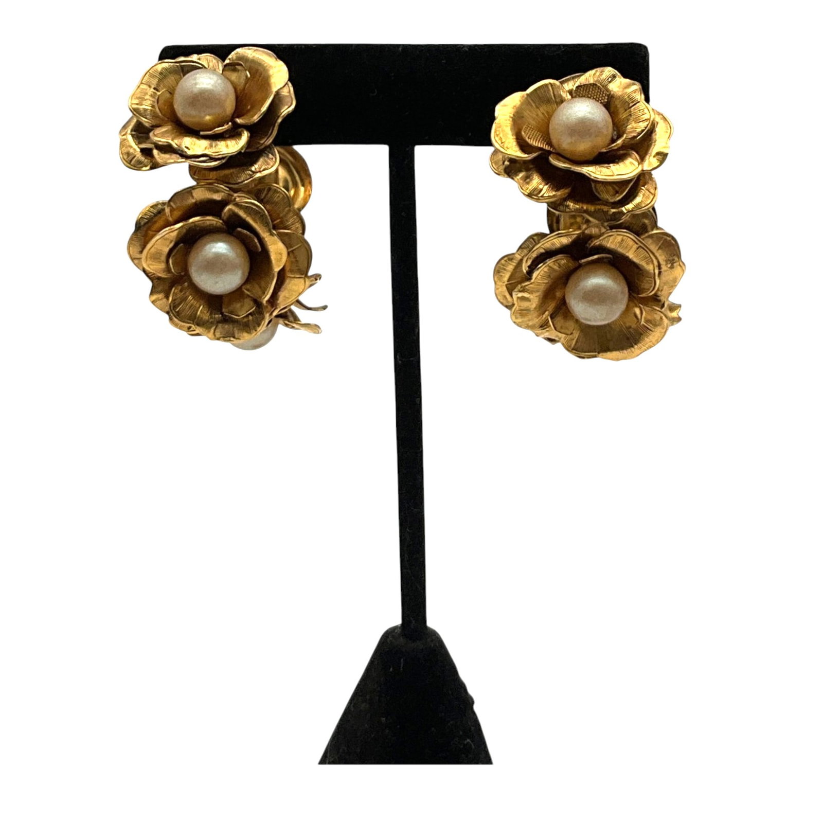 Vintage Runway Gold Tone Faux Pearl Clip-on Hoop Earrings (1 of 4)