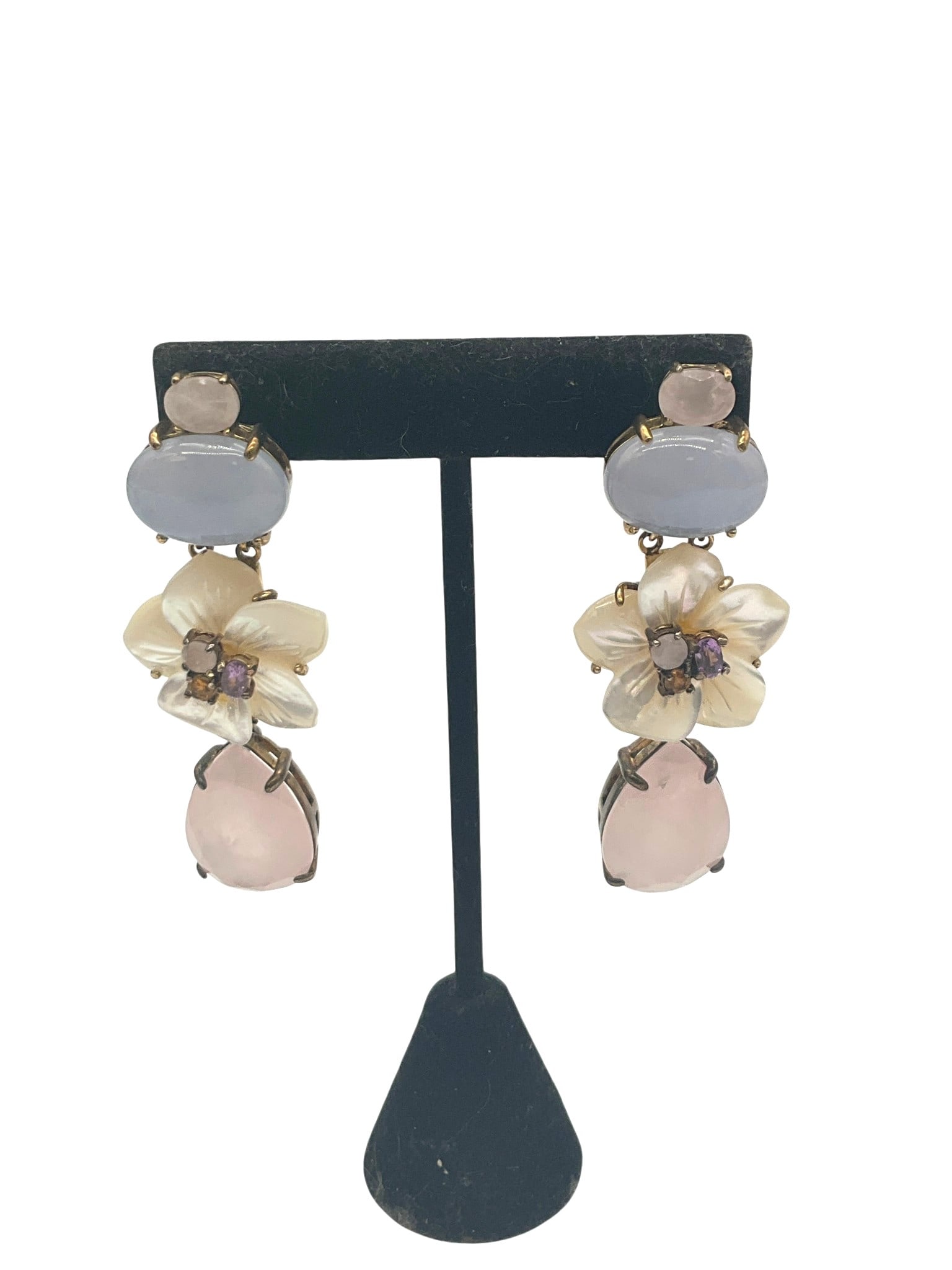 Bounkit Bronze and Polished Stone Drop Dangle Earrings: Bounkit Bronze and Polished Stone Drop Dangle Earrings. Approx. 2.5 inches tall x 1 wide.