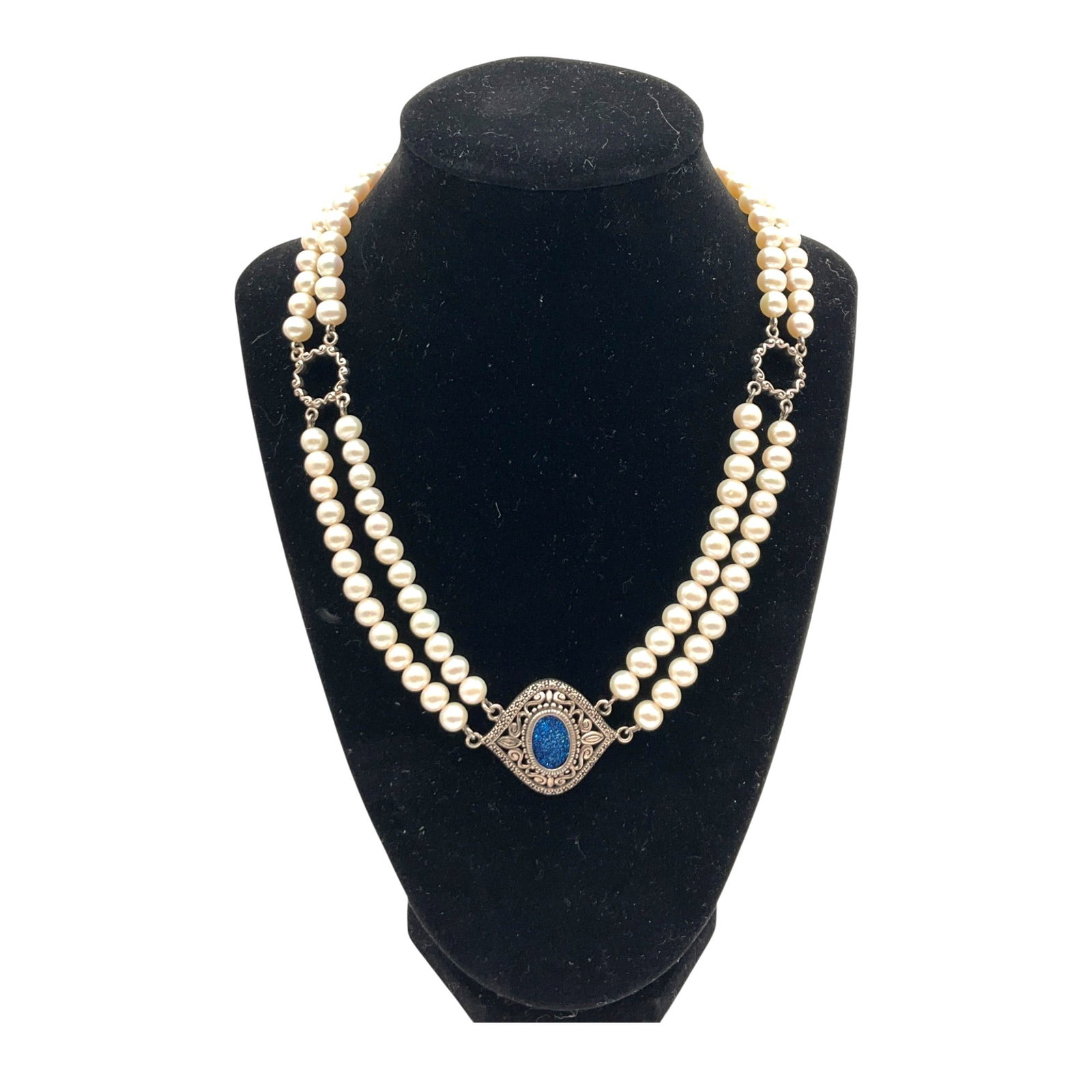 925 Double Row Pearls & Gemstones Necklace (1 of 3)