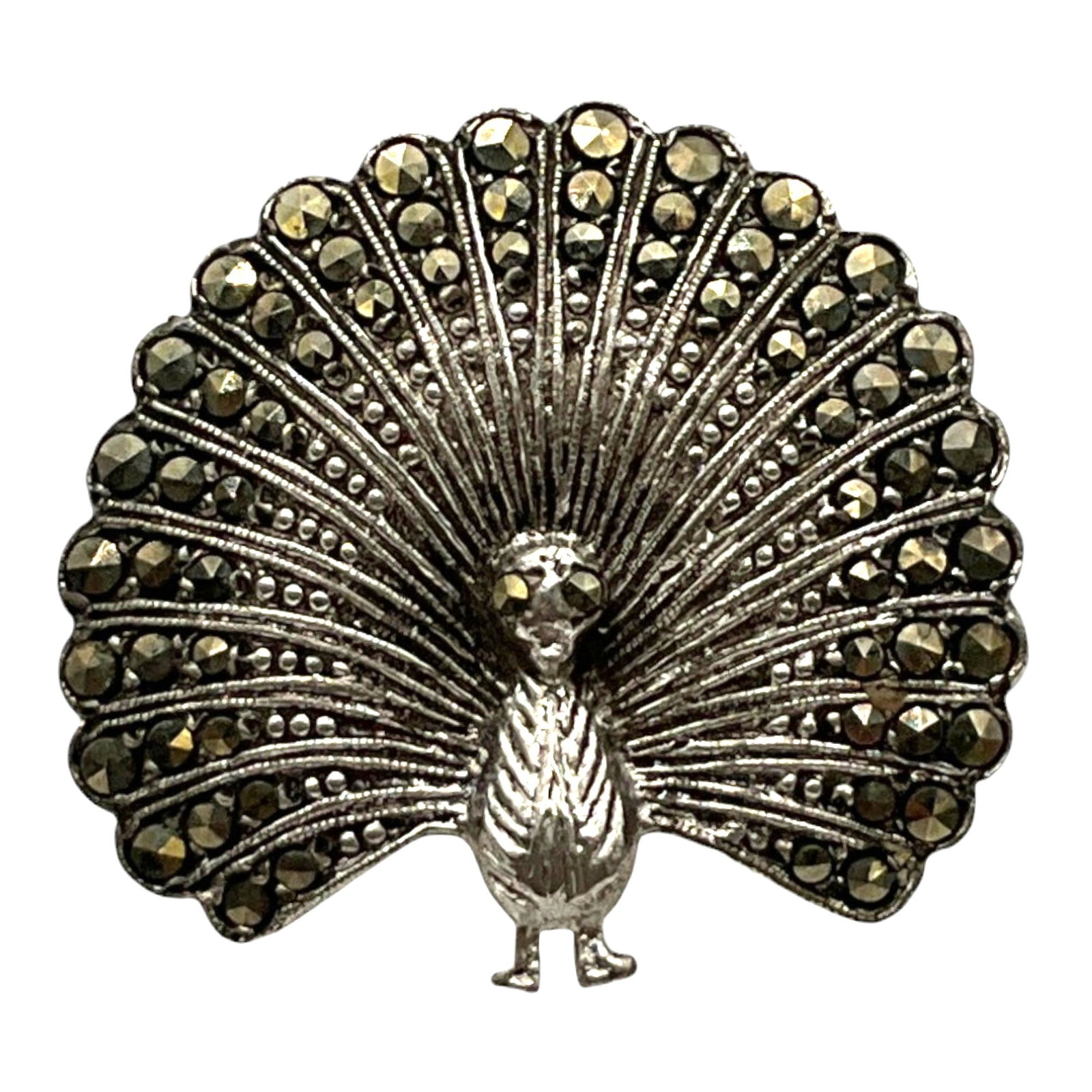 Vintage Sterling Silver Marcasite Peacock Brooch (1 of 6)