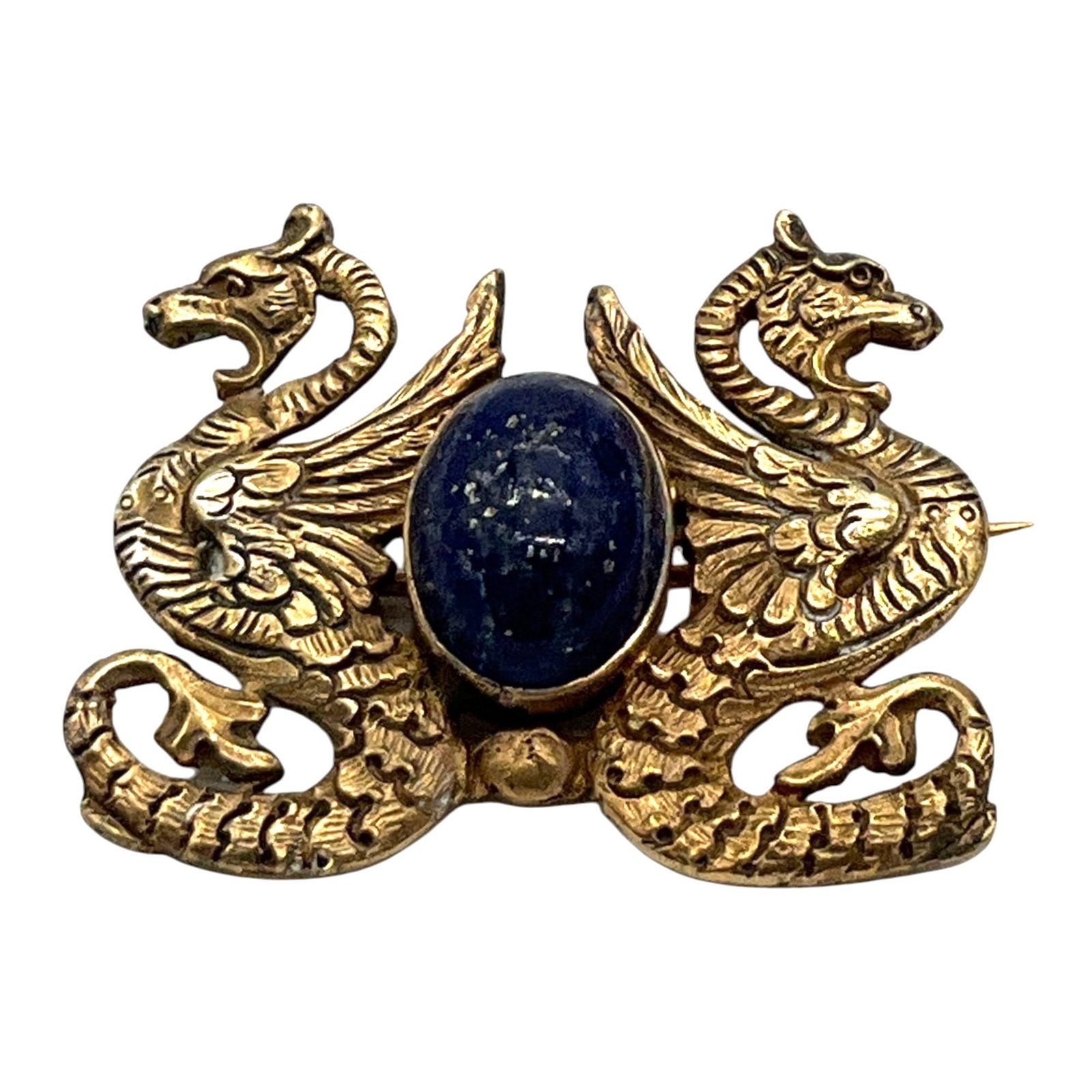 Vintage Sterling Silver Vermeil Double Dragon Brooch (1 of 2)