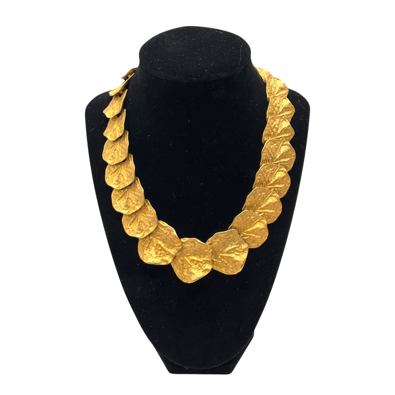 KJL Gold Tone Necklace: KJL Gold Tone lilypad Necklace. Approx. 17.5 inches end to end x 1.25 wide.