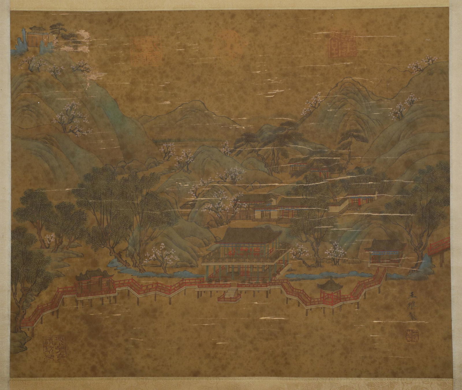 Tang Dynasty - Wang Wei - Green Landscape Hanging: L: 16 1/2 in(42cm) W: 19 3/4 in(50cm)