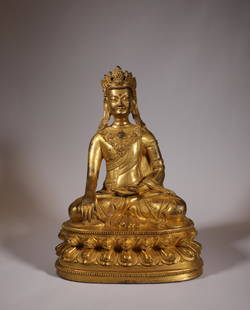 Bronze gilt guanyin of qing Dynasty: H: 11 3/8 in(29cm) W: 8 1/4 in(21cm) wt:4680g