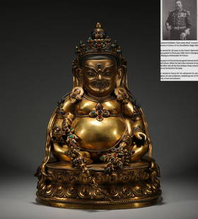 Bronze gilt statue of the God of Wealth in qing Dynasty: H:in(39.5cm) L:in(cm) W:in(27cm) wt:13350g