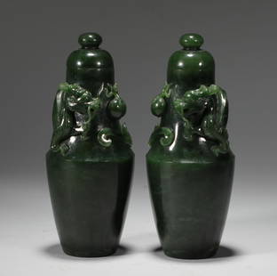 Qing Dynasty hetian jade erlong opera bead to appreciate a bottle: H:15cm W:6.5cm wt:650g