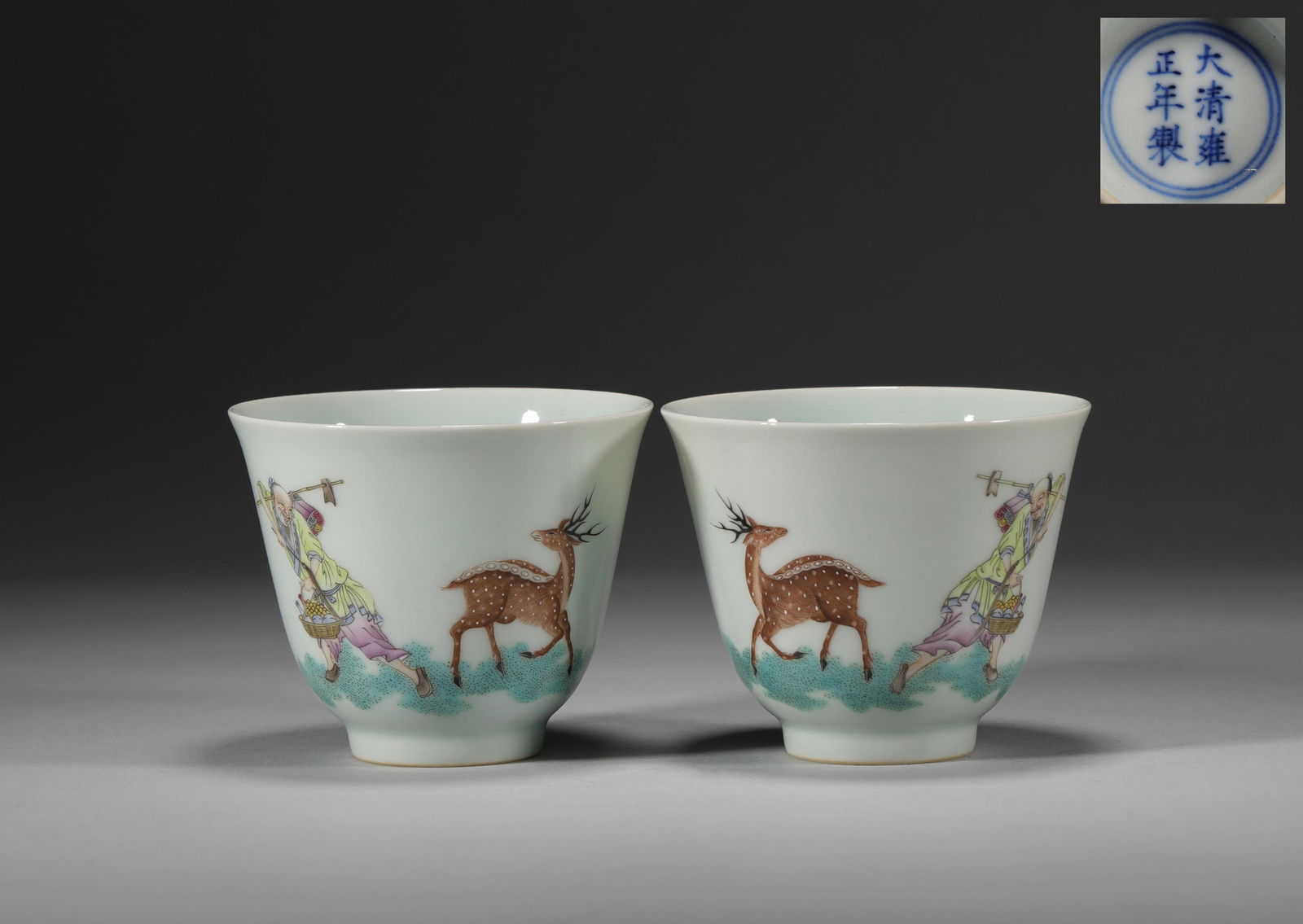 "Qing Dynasty Yongzheng Year" pastel character cup pair (1 of 7)