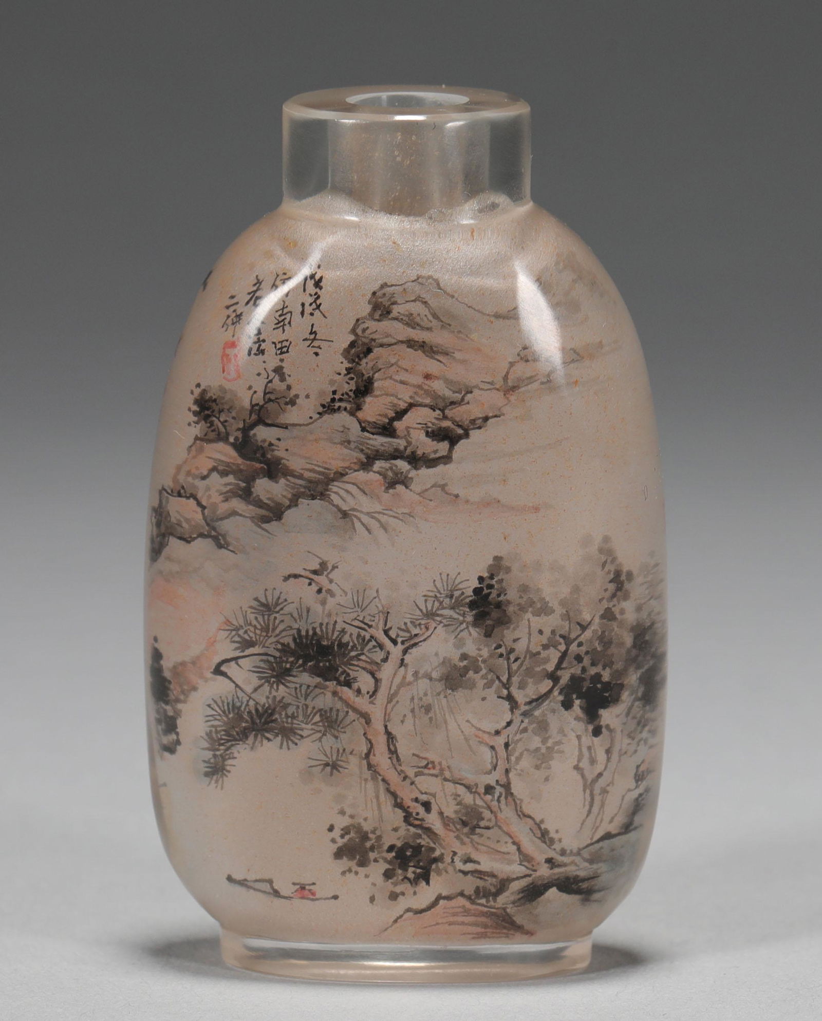 A snuff bottle painted inside colored glaze by Ding Erzhong in the Qing Dynasty (1 of 8)