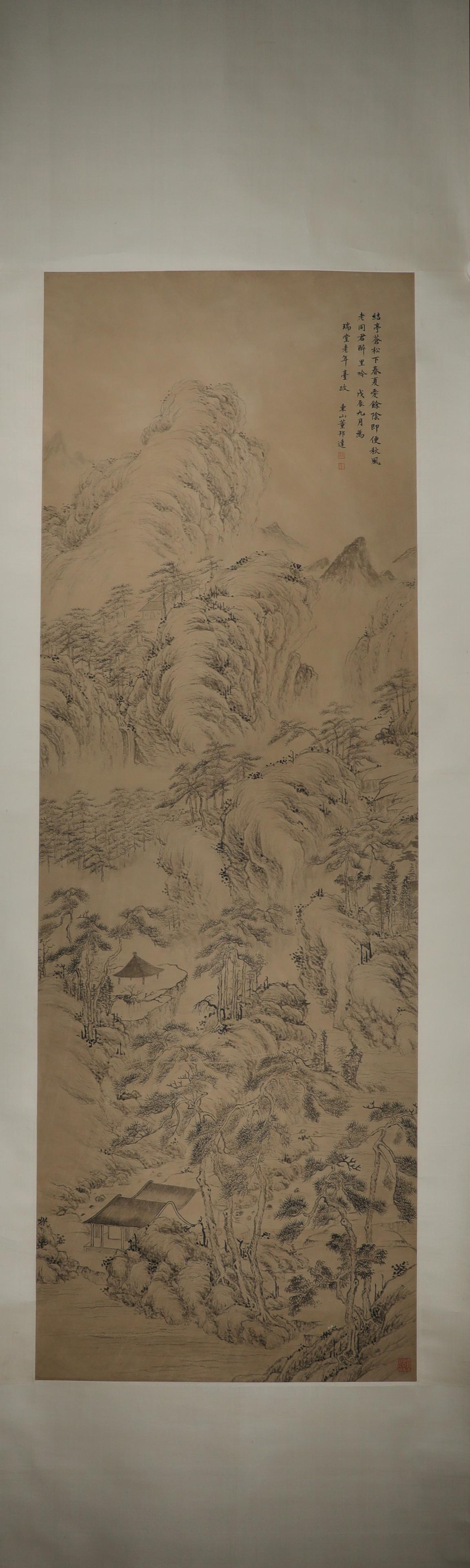 Dong Bangda landscape paper vertical axis in qing Dynasty (1 of 6)
