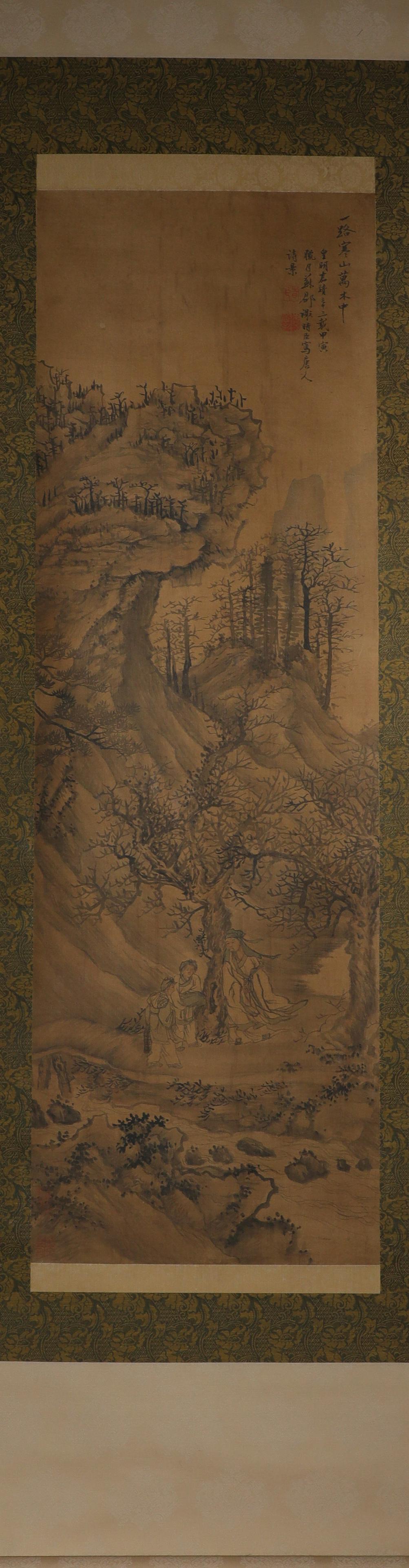 Ming Dynasty xie Shichen landscape figure silk scroll (1 of 6)