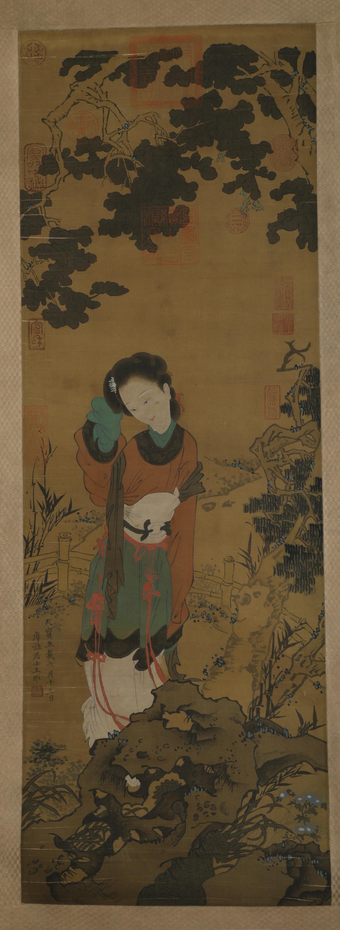Ancient Chinese lady Wang Wei silk scroll: L: 39 3/4 in(101cm) W: 13 3/4 in(35cm)