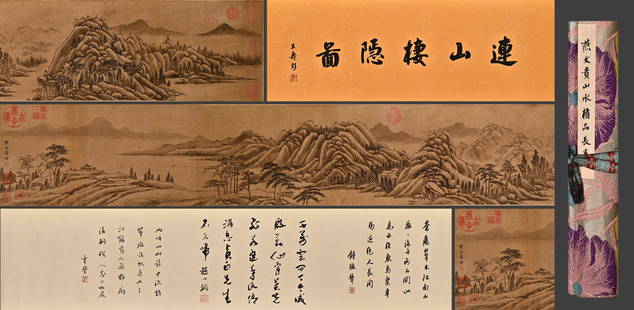 Chinese ancient Yanwengui landscape drawings this hand scroll: 24cmX250cm