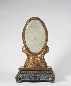 Qing Dynasty cloisonne inlaid with Hetian jade insert screen