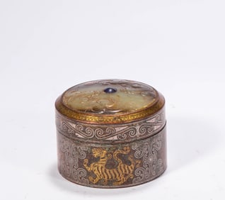 Tang bronze inlaid Hetian jade compact case