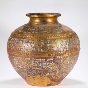 Ming Dynasty or before bronze inlaid Hetian jade jar