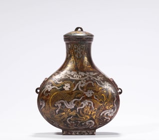 Gold and silver filing dragon bronze pot
