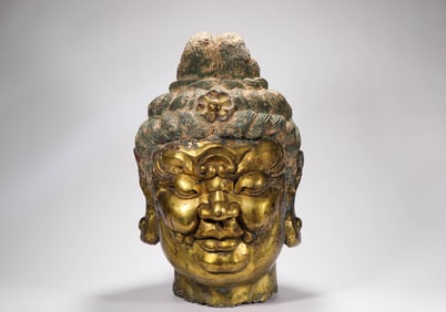Bronze gilt Buddha head of Tang Dynasty