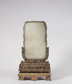 Qing Dynasty bronze gilt inset Hetian jade insert screen