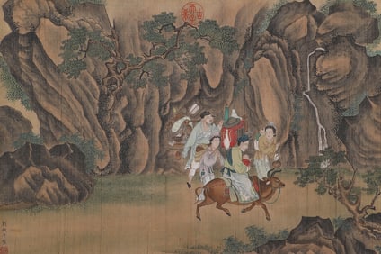 Liu Songnian landscape figure painting vertical axis