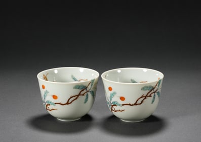 Qing Dynasty Kangxi pastel tea cup pair