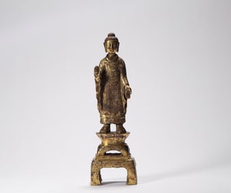3rd century bronze gilt bench Buddha
