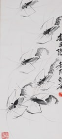 Qi Baishi ink shrimp boutique vertical axis