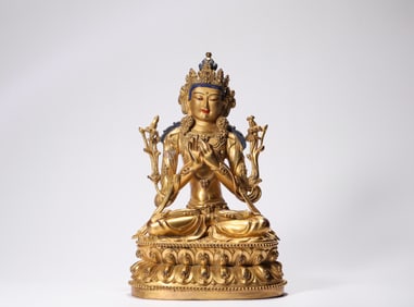 Bronze gilt Guanyin statue of Ming Dynasty
